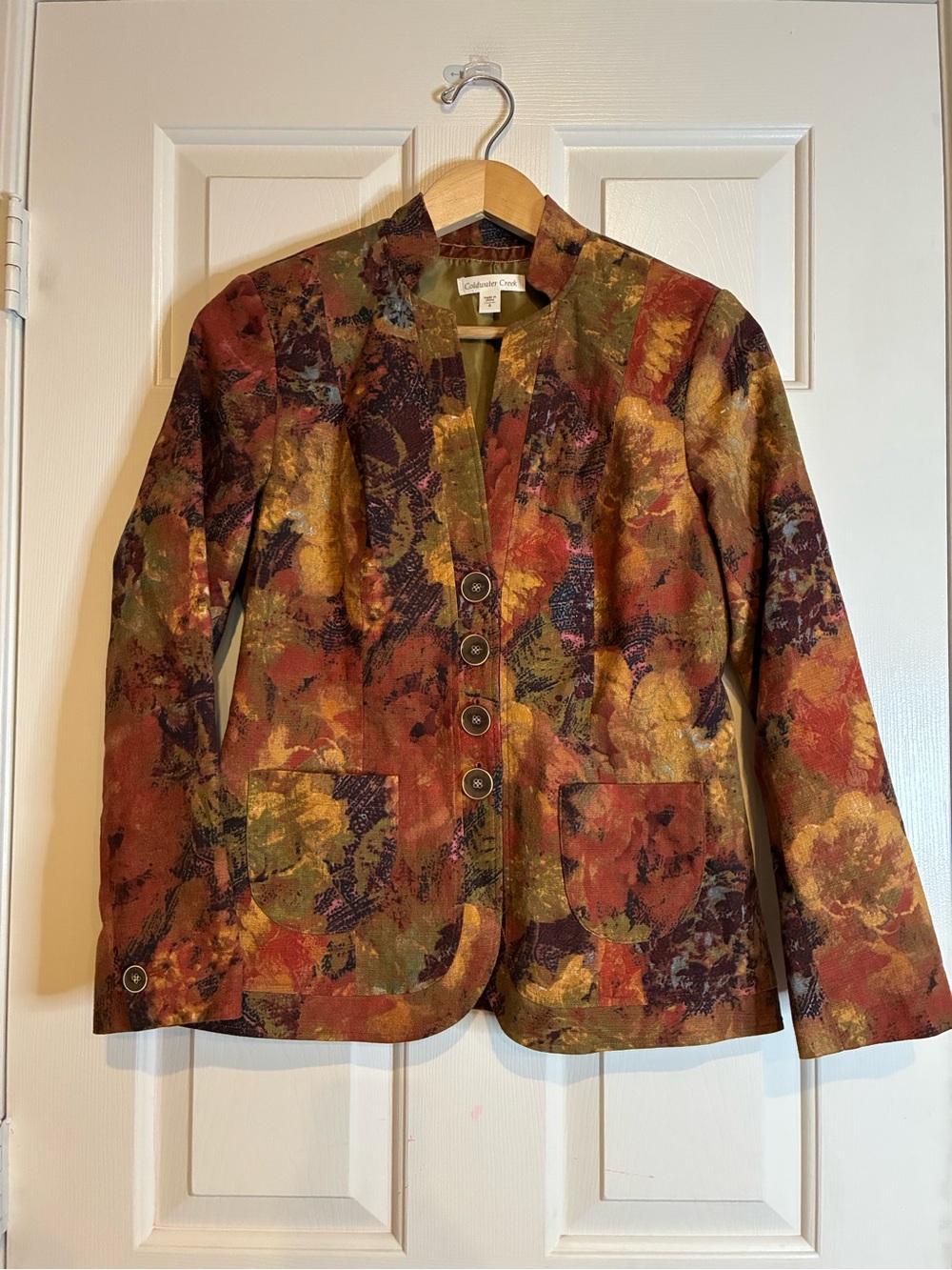 Coldwater Creek Autumn Floral Print Blazer in Rust, Olive & Gold